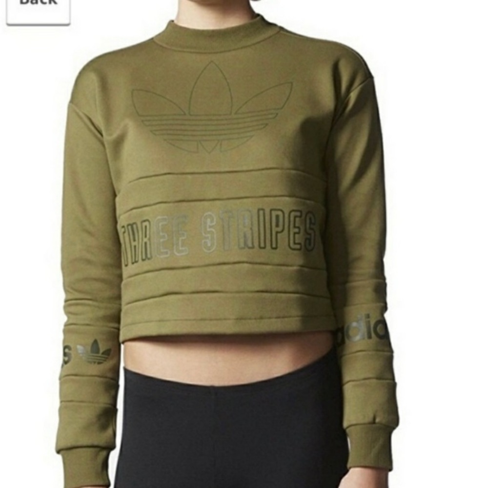 Adidas Logo Crop Sweatshirt Three Stripe Logo